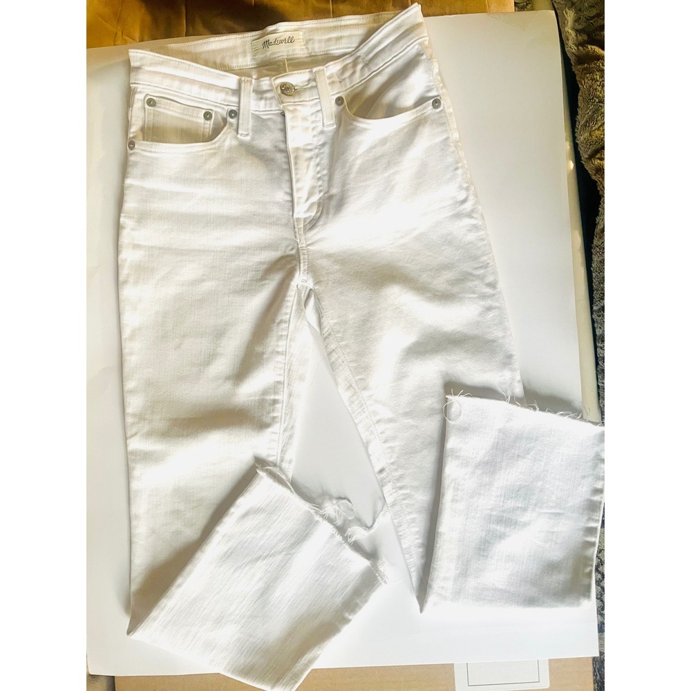 Madewell Cali Demi-Boot White Jeans W 24 Kick Flare Raw Hem Stretch Denim